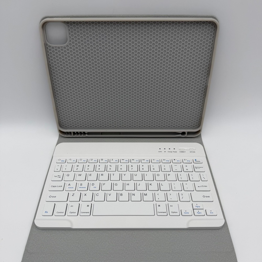 Bluetooth Wireless Keyboard and Gray Folio Tablet Case with Stylus Holder